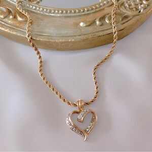 PAG Gold Tone Rhinestone Heart Necklace